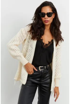 Kadın Ekru Ajurlu Hırka YV104-90