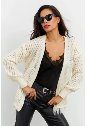 Kadın Ekru Ajurlu Hırka YV104-90