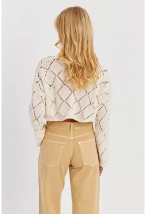 Kadın Ekru Ajurlu Kısa Triko Bluz YZ628