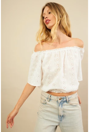 Kadın Ekru Ajurlu Straplez Bluz BTY106