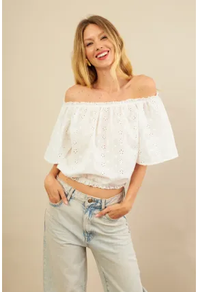Kadın Ekru Ajurlu Straplez Bluz BTY106