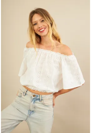 Kadın Ekru Ajurlu Straplez Bluz BTY106