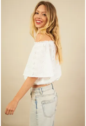 Kadın Ekru Ajurlu Straplez Bluz BTY106