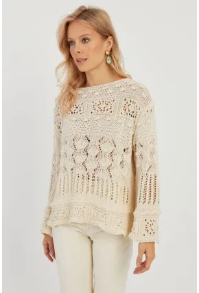 Kadın Ekru Ajurlu Triko Bluz YZ620