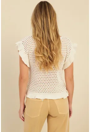 Kadın Ekru Ajurlu Triko Bluz ZU607