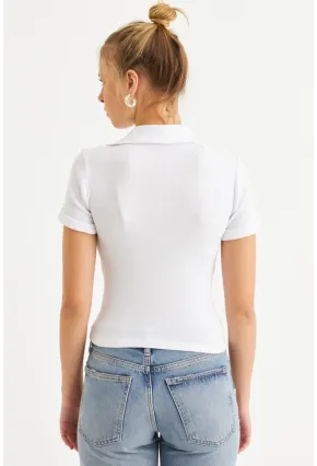 Kadın Ekru Aksesuarlı Crop Bluz COL3008