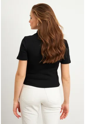 Kadın Siyah Aksesuarlı Crop Bluz COL3008