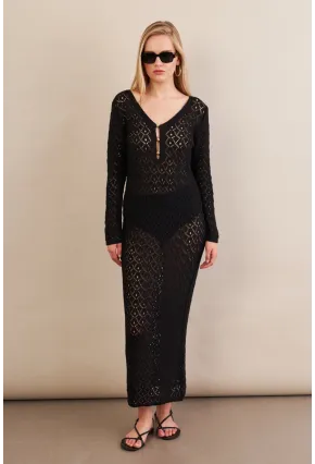 Kadın Siyah Aksesuarlı Triko Plaj Elbisesi KZ3237-90