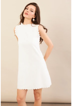 Kadın Ekru Astarlı Mini Keten Elbise AYD415