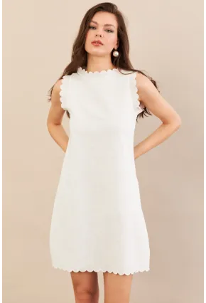 Kadın Ekru Astarlı Mini Keten Elbise AYD415