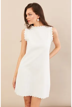 Kadın Ekru Astarlı Mini Keten Elbise AYD415