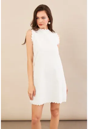 Kadın Ekru Astarlı Mini Keten Elbise AYD415