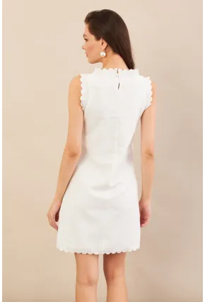 Kadın Ekru Astarlı Mini Keten Elbise AYD415