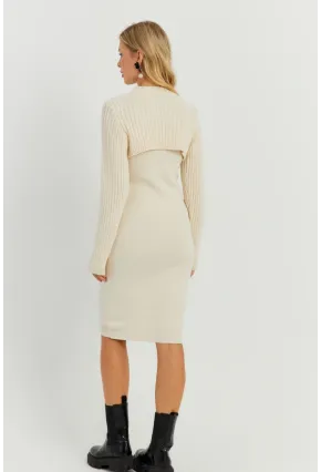 Kadın Ekru Bolerolu Triko Maxi Elbise YZ558
