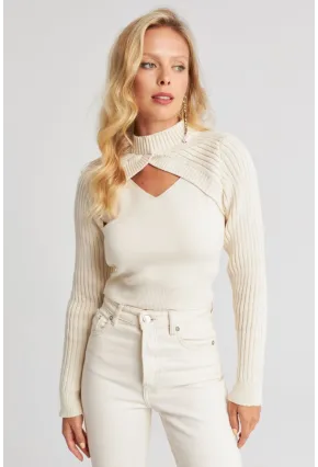 Kadın Ekru Bolerolu Triko Takım YZ524