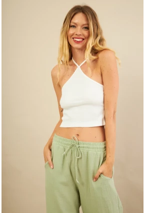 Kadın Ekru Boncuk Detaylı Sırtı Açık Bluz LPP1245-90