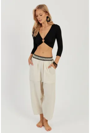 Kadın Ekru Cepli Şalvar Pantolon ÖM1203