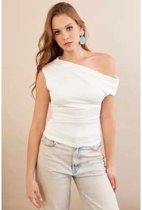 Kadın Ekru Degaje Yaka Büzgülü Bluz FRY2320