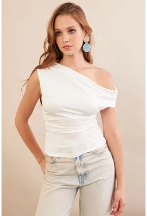 Kadın Ekru Degaje Yaka Büzgülü Bluz FRY2320