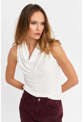 Kadın Ekru Degaje Yaka Kolsuz Bluz LPP1226-90