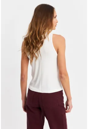 Kadın Ekru Degaje Yaka Kolsuz Bluz LPP1226-90