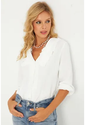 Kadın Ekru Fırfırlı Gömlek RLO19