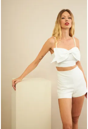 Kadın Ekru Fiyonklu Crop Bluz KED0089