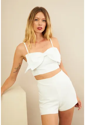 Kadın Ekru Fiyonklu Crop Bluz KED0089