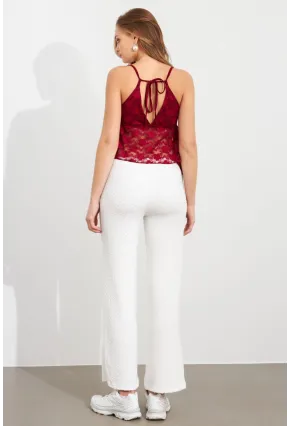 Kadın Ekru Gofre Pantolon ZH326