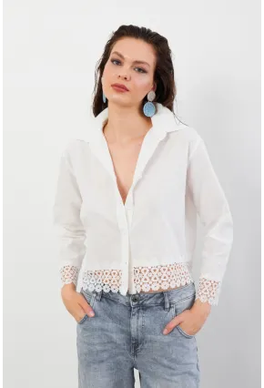 Kadın Ekru Güpürlü Gömlek MPC030