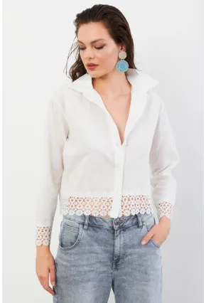 Kadın Ekru Güpürlü Gömlek MPC030