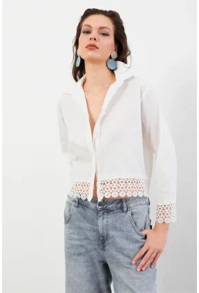 Kadın Ekru Güpürlü Gömlek MPC030