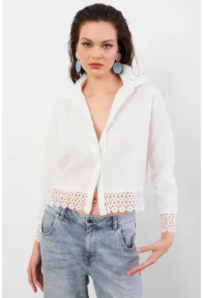 Kadın Ekru Güpürlü Gömlek MPC030