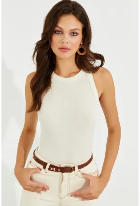 Kadın Ekru Halter Yaka Bluz LPP1233