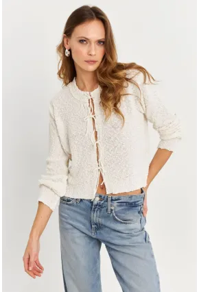 Kadın Ekru İpli Triko Hırka YV323