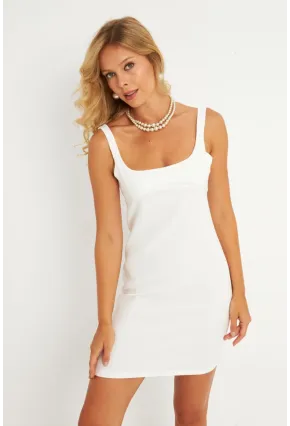 Kadın Ekru Kare Yaka Mini Elbise KED4291