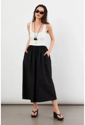 Kadın Ekru Kare Yaka Paraşüt Midi Elbise İRE1460