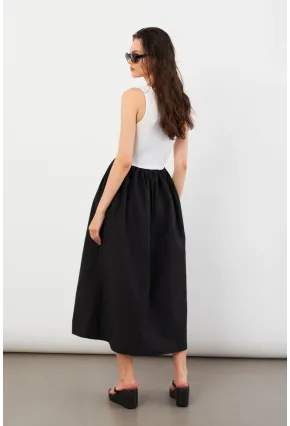 Kadın Ekru Kare Yaka Paraşüt Midi Elbise İRE1460