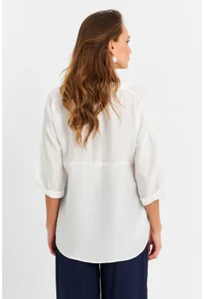 Kadın Ekru Keten Gömlek MELT170