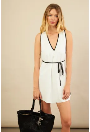 Kadın Ekru Mini Keten Elbise MSİ103