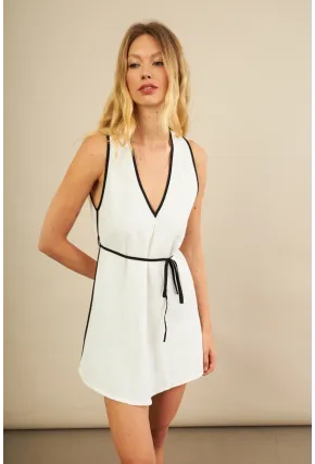 Kadın Ekru Mini Keten Elbise MSİ103