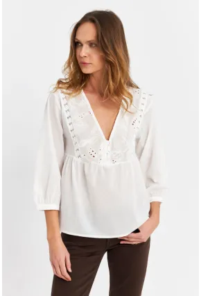 Kadın Ekru Nakış  Detaylı Bluz MQS5837