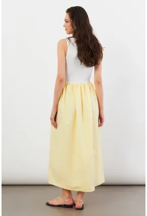 Kadın Ekru-Sarı Kare Yaka Paraşüt Midi Elbise İRE1460