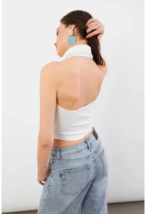 Kadın Ekru Sırtı Açık Düğmeli Bluz LPP1246-90