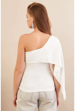 Kadın Ekru Tek Omuz Bluz AN6015
