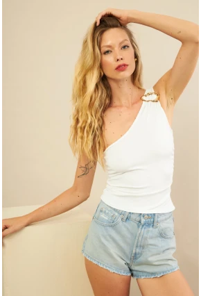 Kadın Ekru Tokalı Büzgülü Bluz AN6021