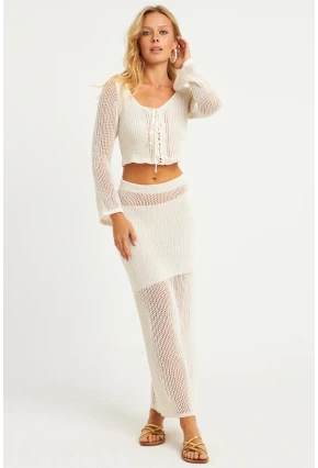 Kadın Ekru Triko Etek Takım KZ540