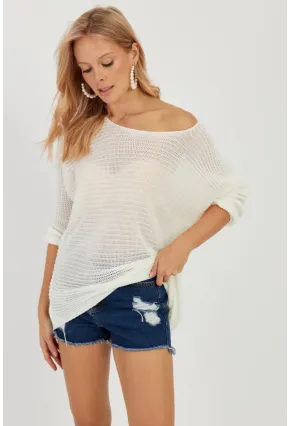 Kadın Ekru Triko Kazak SMT223