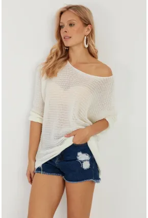 Kadın Ekru Triko Kazak SMT223