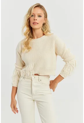 Kadın Ekru Triko Kısa Kazak YZ526